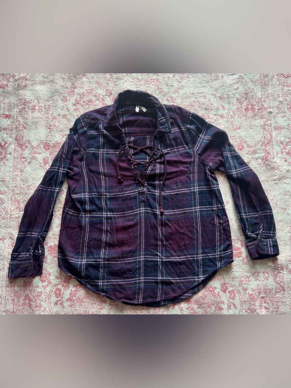 Mudd Purple Plaid Lace-Up Blouse Shirt